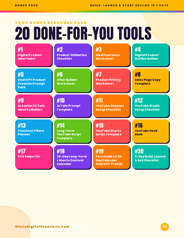 20 done-for-you bonus tools page